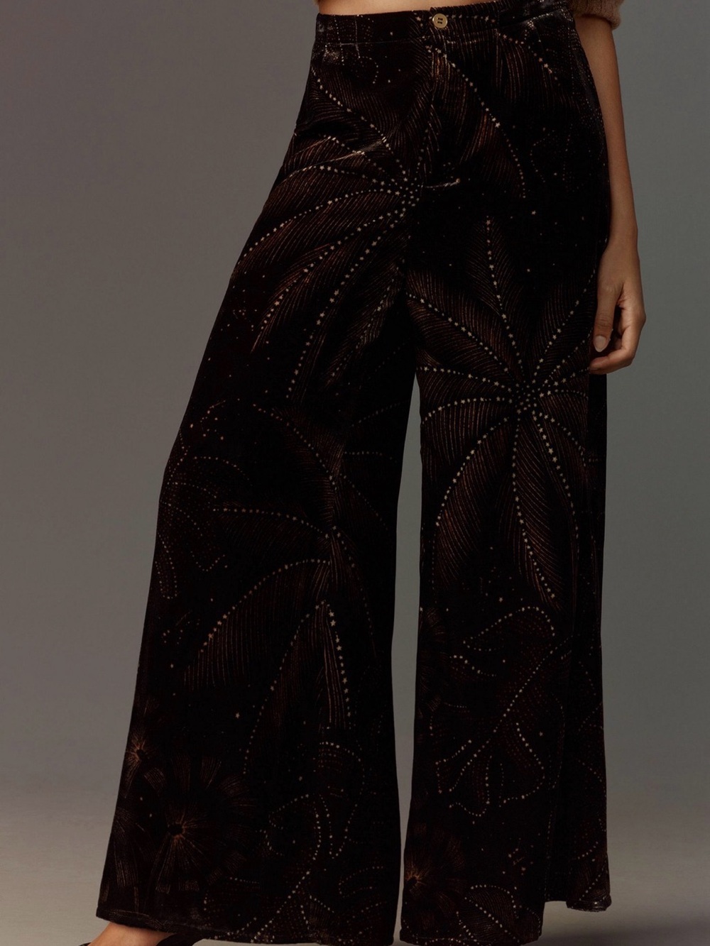 Farm Rio Wide Leg Velvet Pants in Dark Brown - Picture 3 of 6